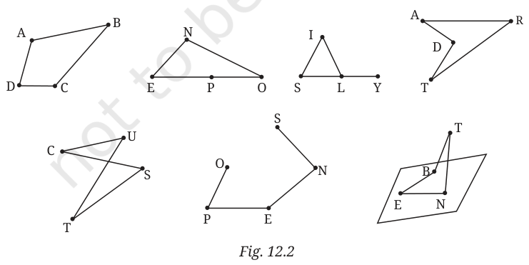 Seven four-point figures: ABCD, NOPE, SILY, DART, CUTS, OPENS and BENT