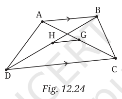 Trapezium ABCD with AB parallel to DC and midpoints G and H of the diagonals