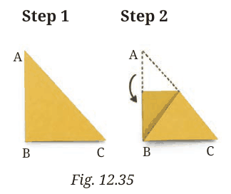Right-triangle paper cutout ABC folded so that A touches B