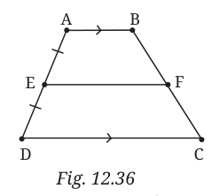 Trapezium ABCD with AB parallel to DC and segment EF from the midpoint E of AD