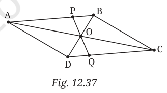 Parallelogram ABCD with a line through O meeting AB at P and CD at Q