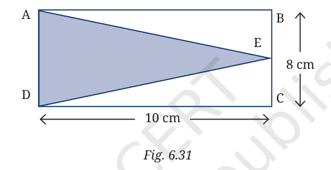 Rectangle ABCD, 10 cm by 8 cm, with triangle ADE shaded and E on BC