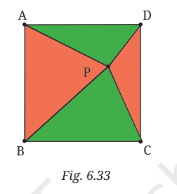 Square ABCD with point P inside joined to the vertices, red and green triangles