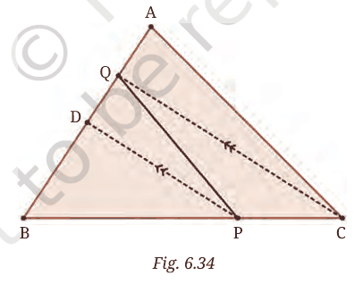 Triangle ABC with D the midpoint of AB, P on BC and CQ parallel to PD