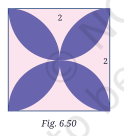 Four-petalled flower formed by four semicircles inside a square of side 2