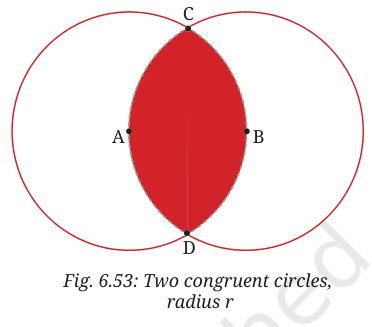 Two congruent circles passing through each other's centres with the common region shaded