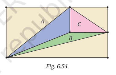 Rectangle containing three triangles with areas A, B and C