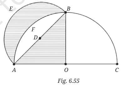 Semicircle ABC with quarter circle, semicircle on AB and triangle AOB shaded