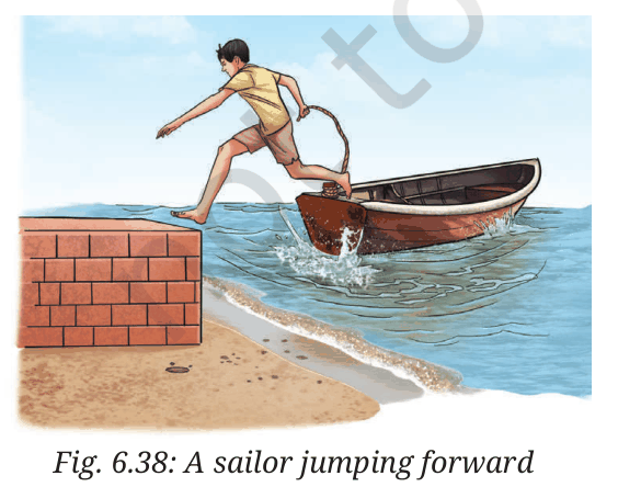 A sailor jumping forward from a boat to the shore