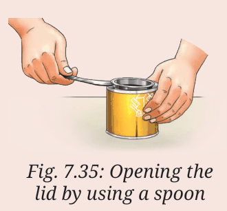 Opening the lid of a can using a spoon as a lever